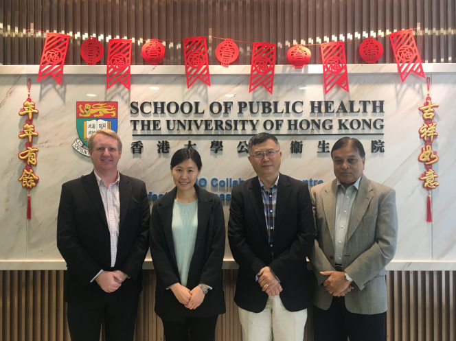 A research team led by scholars at the School of Public Health, Li Ka Shing Faculty of Medicine and the Department of Mechanical Engineering at The University of Hong Kong (HKU) provided the direct experimental evidence of influenza transmission by both droplets and airborne routes. Members of the research team include (from left to right): Professor Benjamin Cowling, Head of Division of Epidemiology and Biostatistics, School of Public Health, HKU; Dr Hui-Ling Yen, Assistant Professor, School of Public Health, HKU; Professor Yuguo Li, Professor, Department of Mechanical Engineering, HKU and Professor Malik Peiris, Tam Wah-Ching Professor in Medical Science and Chair Professor of Virology, School of Public Health, HKU.