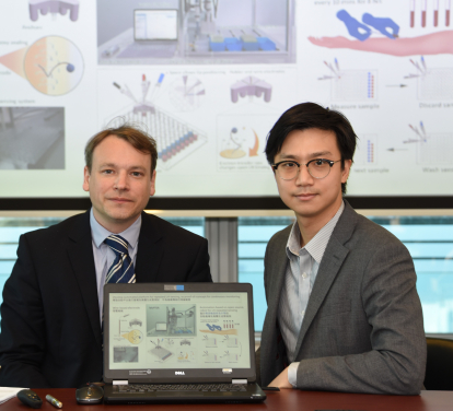 Dr Julian Tanner (left) and Dr Shaolin Liang explained that the new robotic platform technology which measures hormone pulse patterns in reproductive disorder patients is the first demonstration of this technology which is expected to be widely applied to a wide range of diagnostic scenarios in the future.