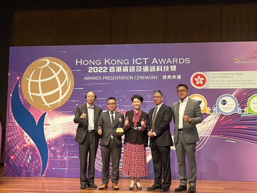 Left to Right - Prof. Anthony Yeh (Chair Professor, Department of Urban Planning and Design), Prof. Wilson Lu (Director, iLab, Faculty of Architecture), Ms. Anna Lin, (Chief Executive, GS1 Hong Kong, Leading Organiser), Ir. K.L. Tam (Director, Estates Office), Mr. James H.W. Lee (CEO, Paul Y. Engineering Group Ltd)