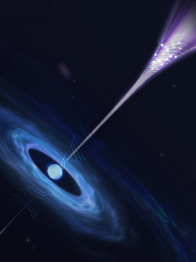 An artistic illustration of the magnetar and the gamma-ray burst jet in this work (Illustration: Yuja Tian and Yuting Wu, Nanjing Zhijiao Cloud Intelligent Technology Co., Ltd.; Scientific concept guidance: Runchao Chen and Binbin Zhang, Nanjing University).